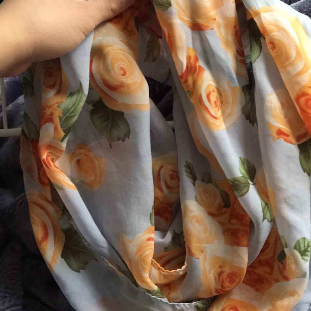 Blue & Peach Rose Loop Scarf